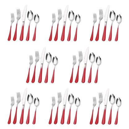 Silverware Set, Bysta 40-Piece Stainless Steel Flatware Set, Kitchen Utensil Set Service for 8, Tableware Cutlery Set for Home and Restaurant, Mirror Polished, Dishwasher Safe (Gradient Red)
