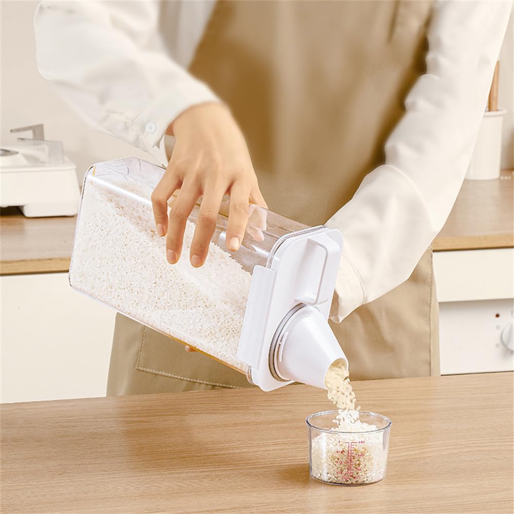 Triflice 2Pcs Rice Dispenser Storage Containers, 1.1L Small Rice Bucket with Measuring Cup & Pour Spout, Kitchen Plastic Airtight Container for Cereal, Grain, Flour, Sugar, Oatmeal, Dry Pet Dog Food