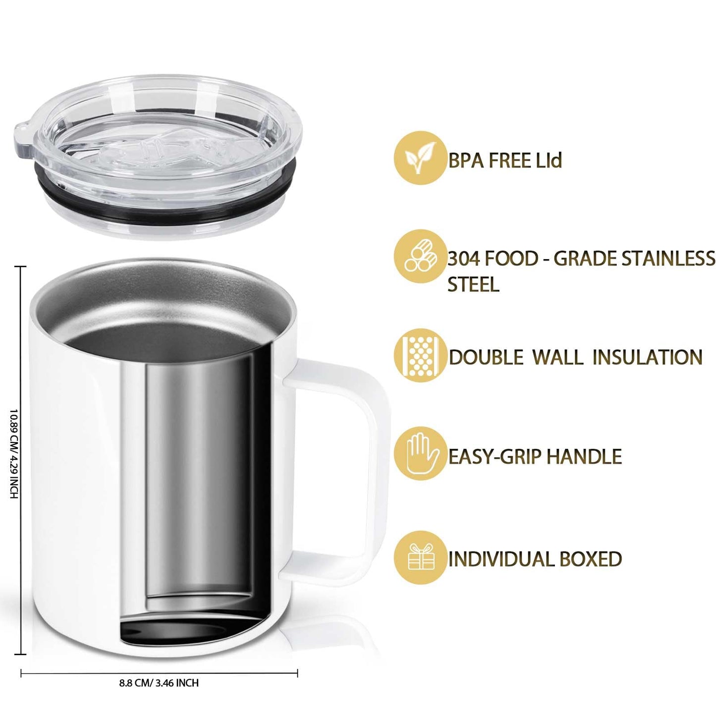 Wzaytia 12 Oz Sublimation Coffee Mug Blanks With Handle, 4 Pack Stainless Steel Sublimation Coffee Tumbler, Individually Boxed, White