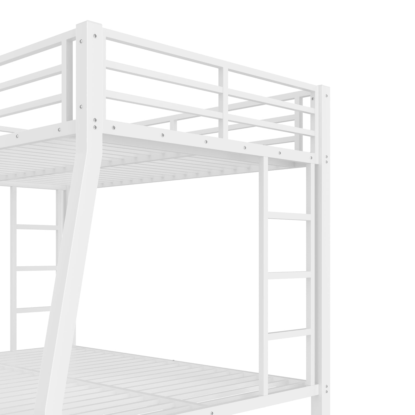 SICONE Stronger & Upgraded Heavy Duty Metal Bunk Bed Frame Full XL Over Queen Size, Safer Thickened More Stable Steel Bunkbed (White,Full XL Over Queen)
