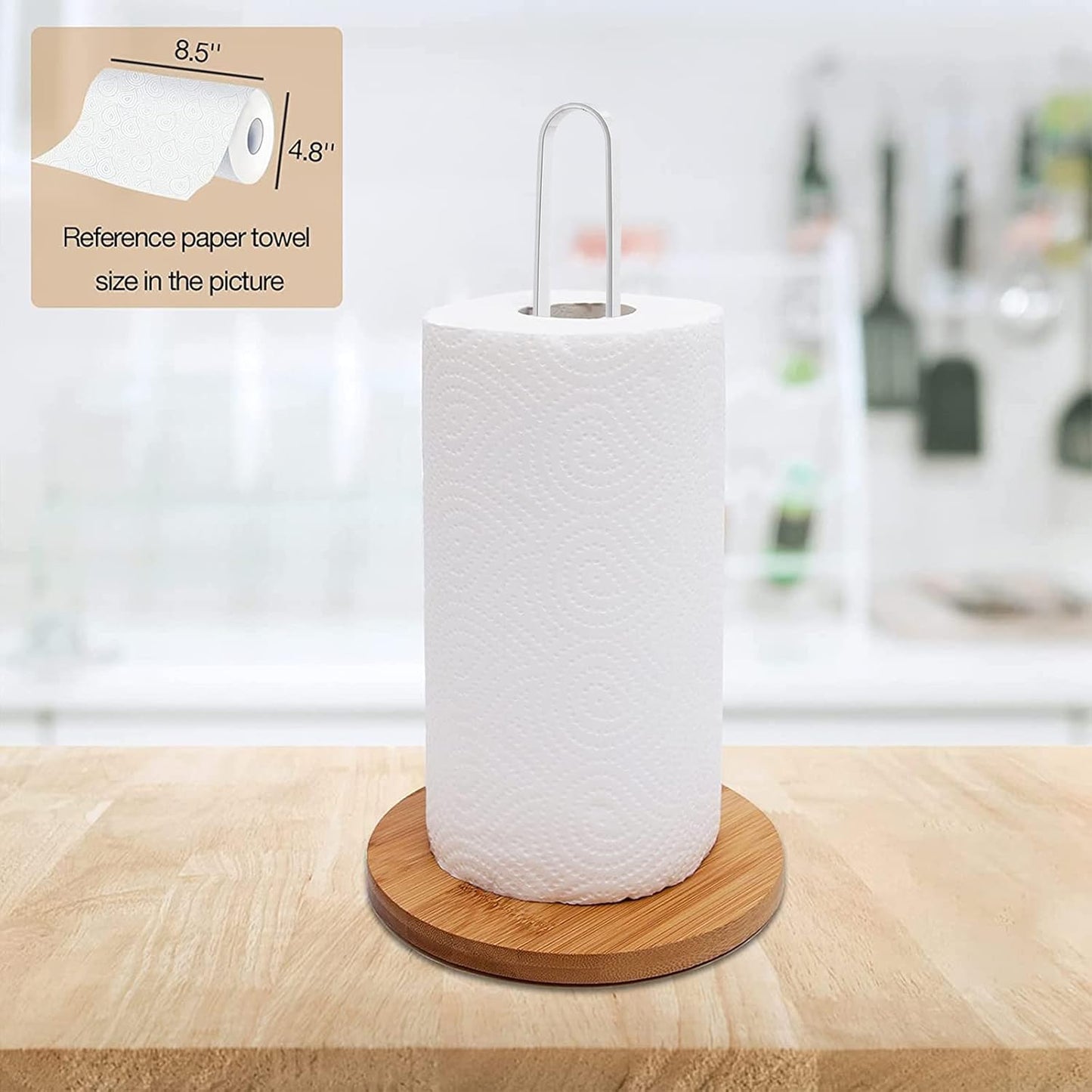 Wood Paper Towel Holder, Free-Standing Kitchen Towel Holder with Non-Slip Wooden Base for Countertop