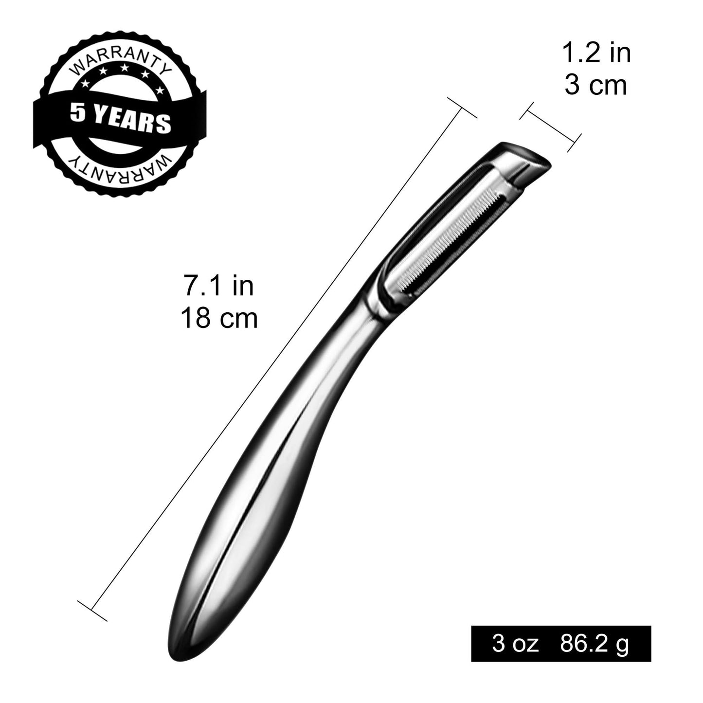 Vegetable Peeler, Premium Stainless Steel Potato Peeler, High Tensile Ultra Sharp Blade Fruit and Food Slicer, I Shaped with Ergonomic Non-Slip Handle, Dishwasher Safe with 5 Years Warranty