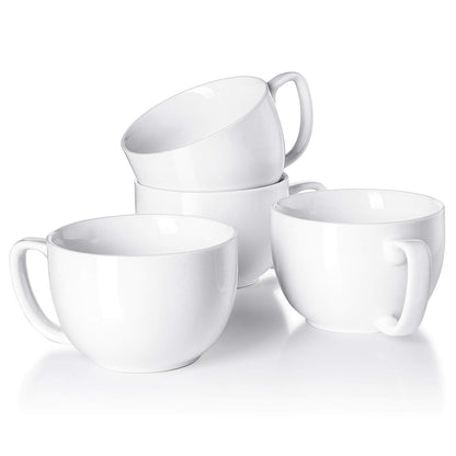 Teocera 16oz Large Coffee Mugs Set of 4 - Thick White Porcelain Cups for Cappuccino, Latte, Tea & Hot Chocolate - Dishwasher Safe Ceramic with Comfort Grip Handles