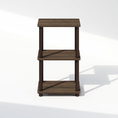 2-Tier Furinno Turn-N-Tube Side Table, End Table with Open Shelf, Easy Assembly Night Stand, Bedside Table with Round