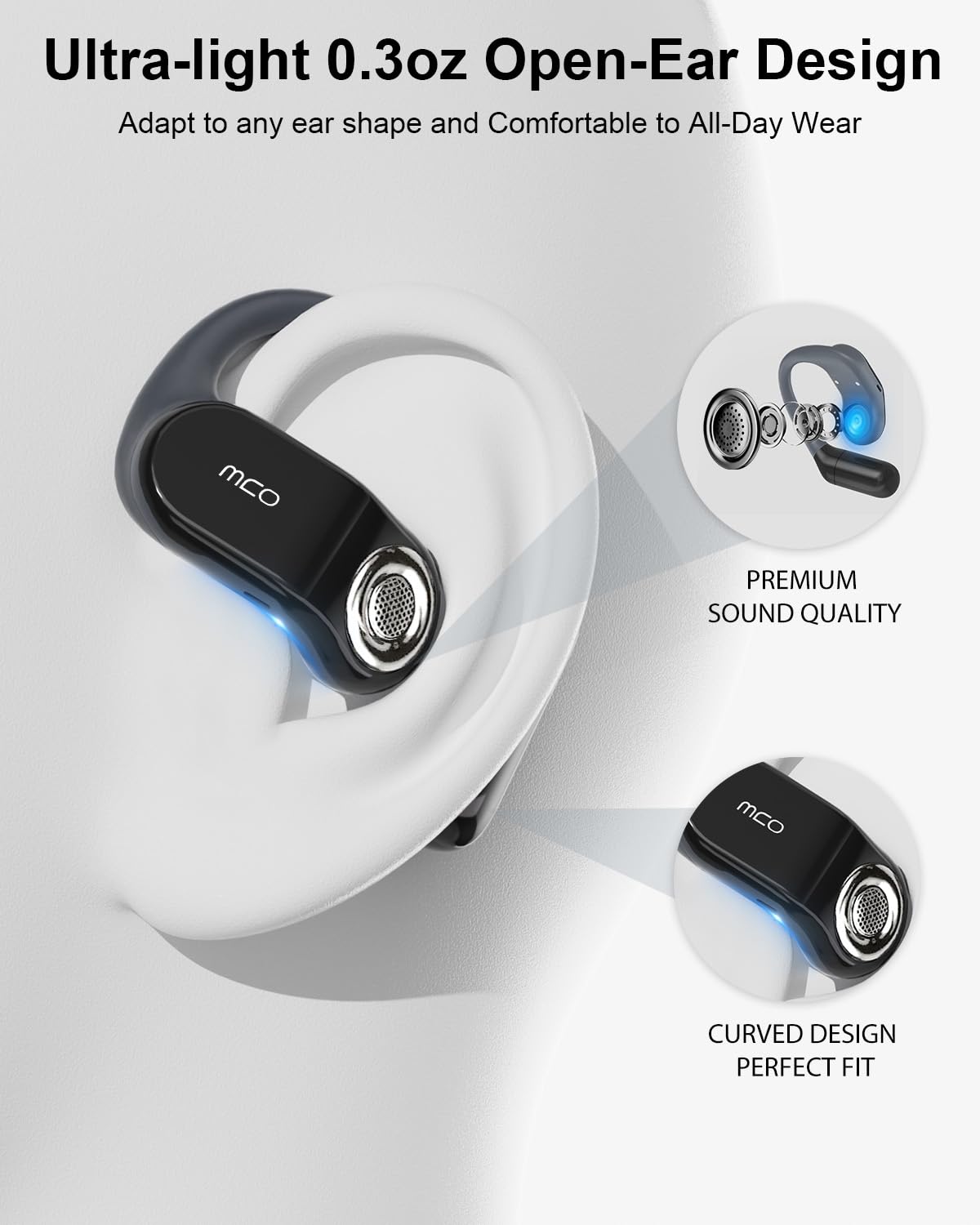 OJW Open Ear Headphones, Unlimited Power Earphones with Case & Replaceable Battery, OWS Bluetooth 5.4 Wireless Headphone with Mic, IPX7 Waterproof Headset for Sports, Compatible with iPhone & Android