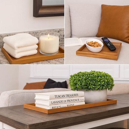 20 inch Large Square Ottoman Tray. 4 Trays in 1. Premium Acacia Wood Serving Tray for Living Room, Ottoman, Kitchen or as a Coffee Table Tray. Serving Tray for Breakfast in Bed, Appetizers or Parties