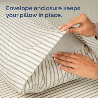 King Pillow Cases by [Brand Name] - Ultra Soft Hotel Quality Covers | Comfy, Wrinkle-Free, Beige Stripes - Set of 2