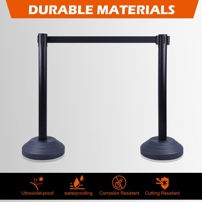 OranclUS 6 Pack Crowd Control Stanchions with 10FT Retractable Belt, Water Filled Base, Black Barrier Posts for Queue Management, Events, and Public Safety