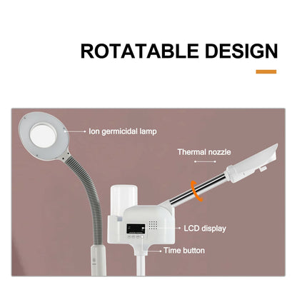 Professional 3 in 1 Facial Steamer Upgrade Esthetician Steamer with hot & Cold Nozzle 5X LED Magnifying Lamp Beauty Salon Spa