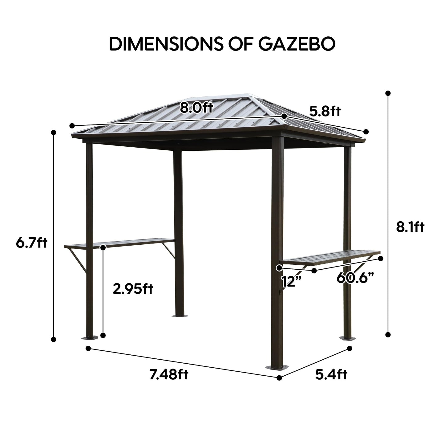 Grill Hardtop Gazebo Outdoor Metal Hard Top Gazebo, Permanent BBQ Gazebo with Galvanized Steel,Aluminum Framed Pavilion with Shelves for Patio Backyard Lawn Garden, Patio, Backyard Single Roof