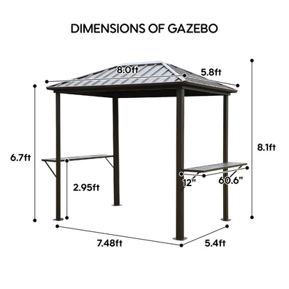 Grill Hardtop Gazebo Outdoor Metal Hard Top Gazebo, Permanent BBQ Gazebo with Galvanized Steel,Aluminum Framed Pavilion with Shelves for Patio Backyard Lawn Garden, Patio, Backyard Single Roof