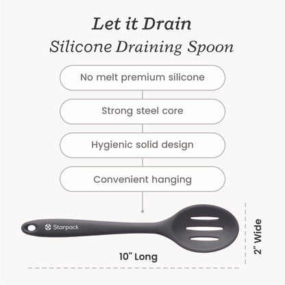 Starpack 'Let it Drain' Silicone Slotted Spoon - Large Slotted Spoon for Cooking Heat Resistant to 600°F - Silicone Slotted Serving Spoons, Non Stick Slotted Cooking Spoon