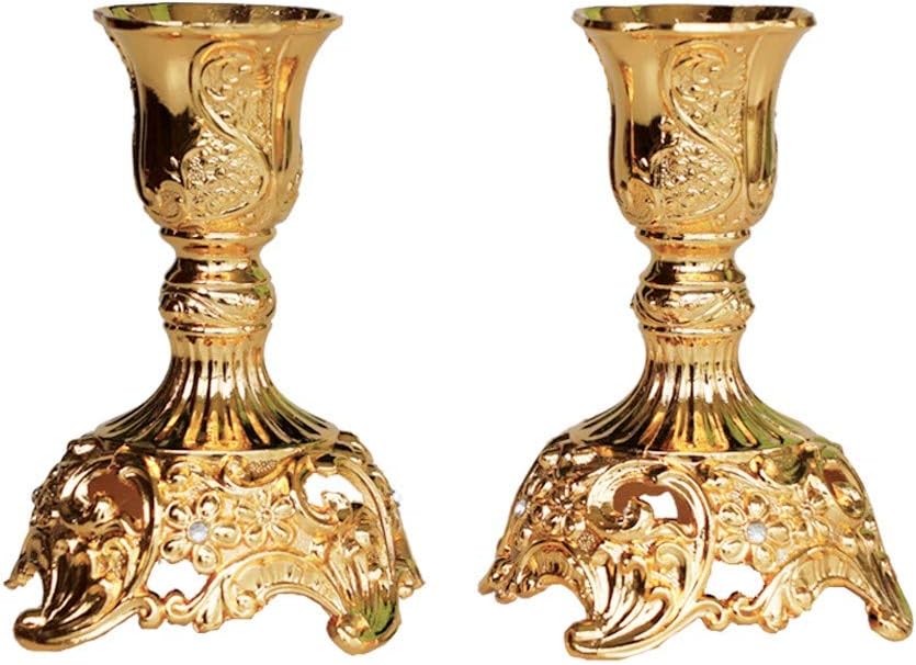 Taper Candle Holders with Deluxe Engraved Design, Set of 2 Premium Gold Candlestick Holders
