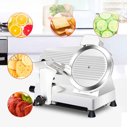 Meat Slicer10-inch 340W Home Use and for Commercial Electric Food Slicer with Chromium-plated Steel Blade and Built-in Sharpening Stone Easy to Clean Adjustable Thickness Cuts Meat Bread and Cheese
