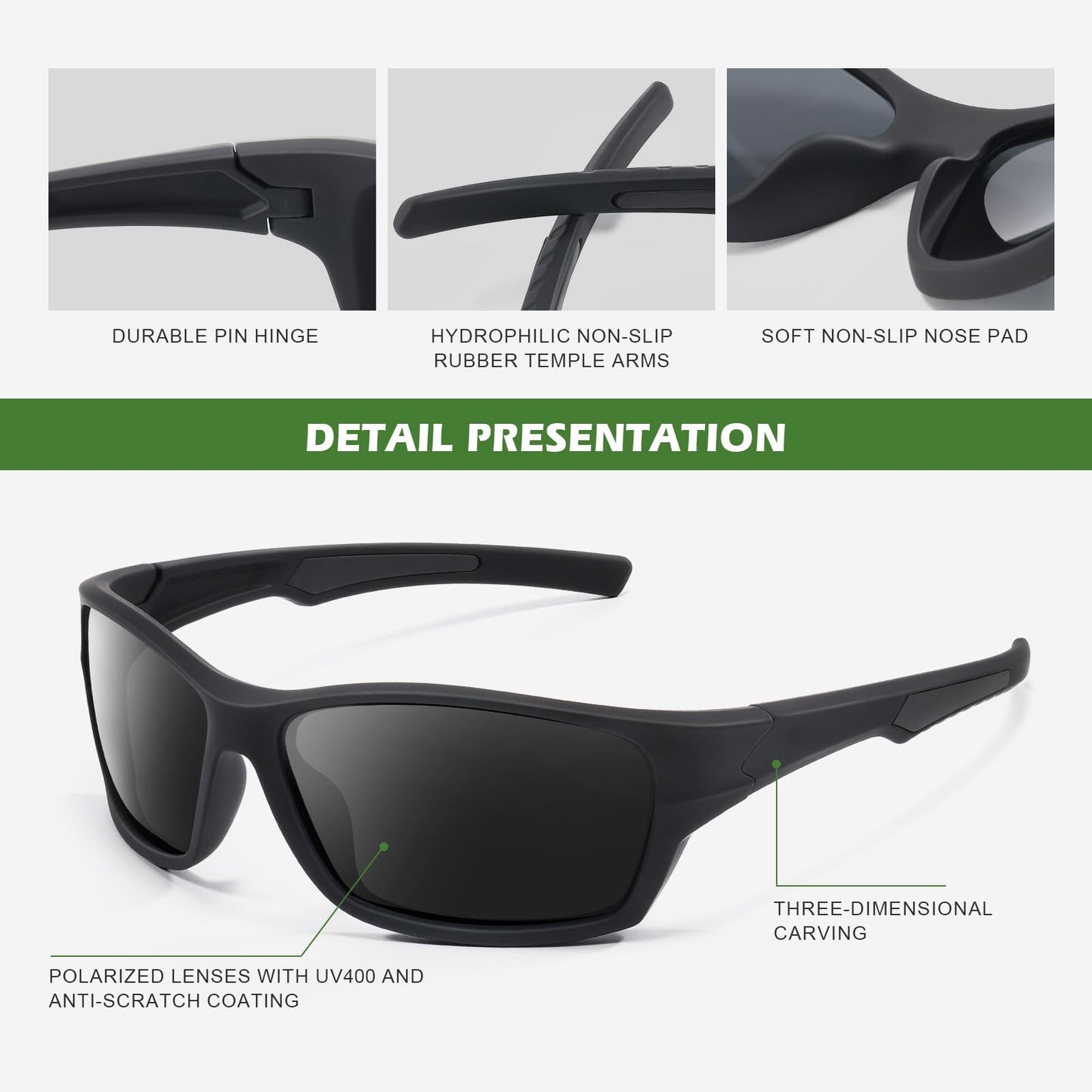Fanshen Polarized Sunglasses for Men Women, Wrap Around Sunglasses for Mens Womens Cycling Fishing Running UV Protection (A06-Matte Black Frame Purple Lens)