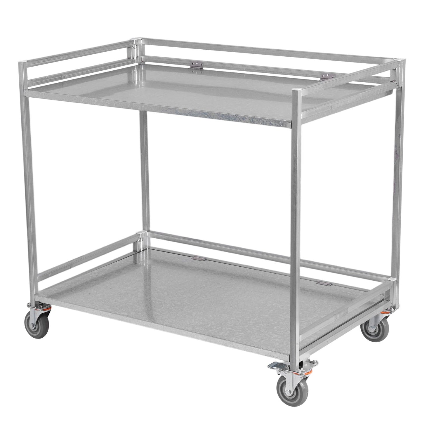 Metal Cart on Wheels 660 lbs Capacity, 2‑Shelf Folding Stainless Steel Cart with Handle, Metal Rolling Cart with Wheels, Rolling Metal Cart for Warehouse Garage Home – 39"x36"
