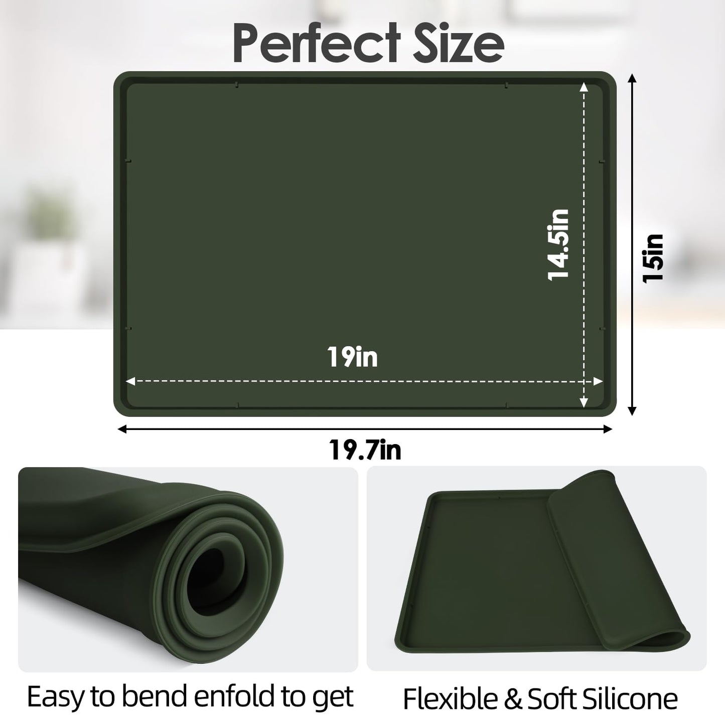 TOHONFOO Silicone Coffee Mat with Lip, 19.7'' x 15'' Heavy Duty Bar Mat, Coffee Tray for Countertop Fit Under Machine Pot Espresso Machine, Grey