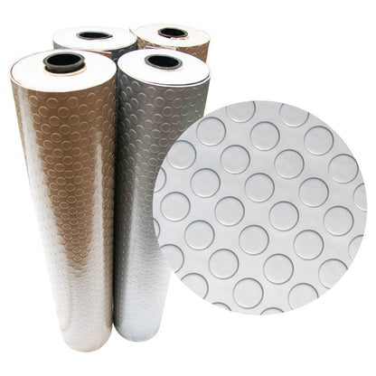 Rubber-Cal Coin Grip Metallic PVC Flooring, Silver, 2.5mm x 4' x 25' (03-W265-S-25)