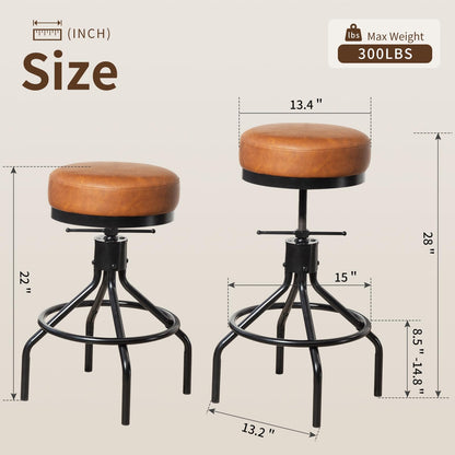 Adjustable Height Bar Stools Set of 3, Swivel Modern Industrial Barstools, Upholstered PU Leather Bar Chairs, Counter Height Stools 22-28 Inch for Kitchen Island, Dining Room (MY-D017-Brown-3)