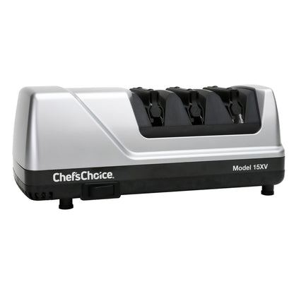 Chef’sChoice 15XV EdgeSelect Professional Electric Knife Sharpener with 100-Percent Diamond Abrasives and Precision Angle Guides for Straight Edge and Serrated Knives, 3-Stage, Gray