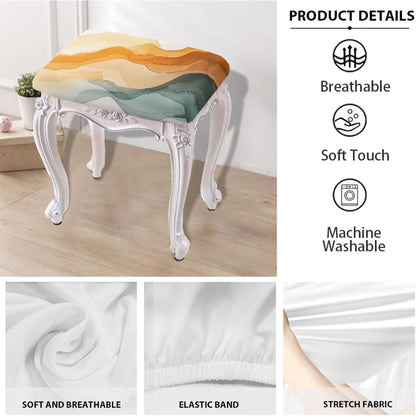 2 Pack Bar Stool Seat Covers - Pastel Amber Colors, Rectangle Stretchy Vanity Chair Slipcover, Washable Soft Stool
