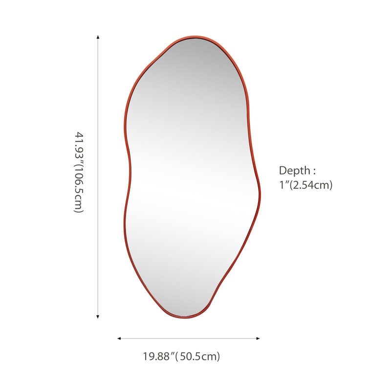 JONATHAN Y MIR200B Everly 20 in. W x 42 in. H Large Irregular Framed Decorative Wall Mirror, Anti-Rust for Bathroom, Living Room, Bedroom, Red