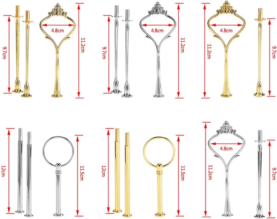 Cake Cupcake Tray Stand with Handle - 3-Tiers Round-Silver Hardware Fitting Holder, Pack of 3