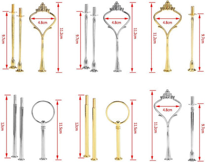 Cake Cupcake Tray Stand with Handle - 3-Tiers Round-Silver Hardware Fitting Holder, Pack of 3