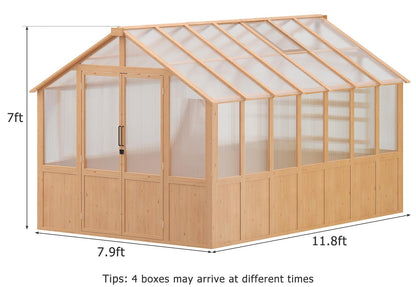 EROMMY 8x12 FT Wooden Greenhouse for Outdoors, Large Walk-in Greenhouse Kit with 4mm Polycarbonate Panels, Adjustable Roof Vent, Lockable Door, Outdoor Greenhouse for Backyard Garden