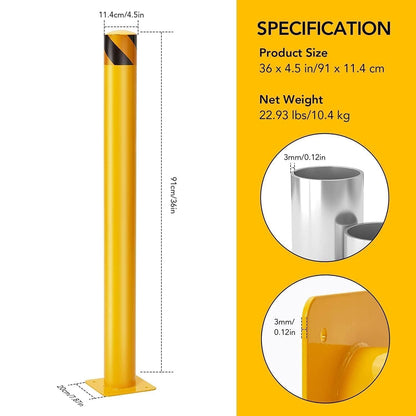 6-Pack 36 Inch Steel Safety Bollards, 4.5 Inch Diameter Parking Bollard Post with 24 Anchor Bolts, Yellow Safety Steel Bollard Post for Driveway Barrier, Traffic Control & Storefront Protection
