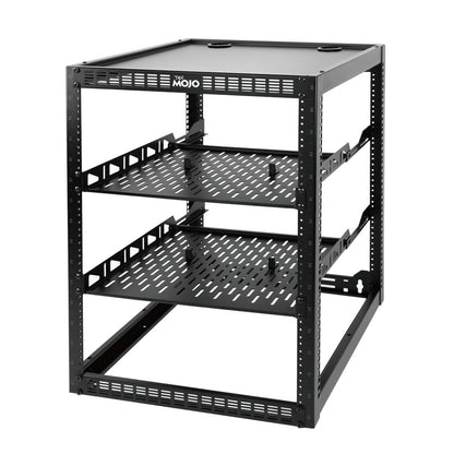Tecmojo 16U Open Frame Network Rack for IT & AV Gear, AV Rack Floor Standing or Wall Mounted,with 2 PCS 1U Rack Shelves & Mounting Hardware,Network Rack for 19" Networking,Audio and Video Device