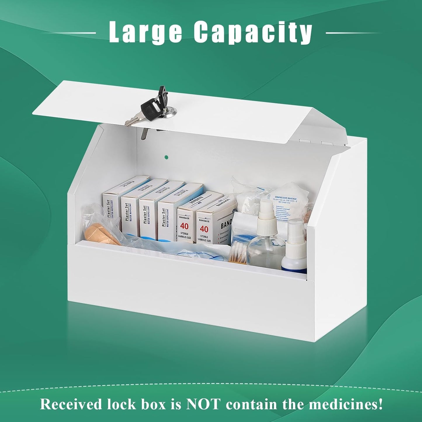12.2 5.9 7.87 inch KYODOLED Wall Mount Medicine Lock Box, Drug Cabinet with Key, Large Capacity Secure Steel