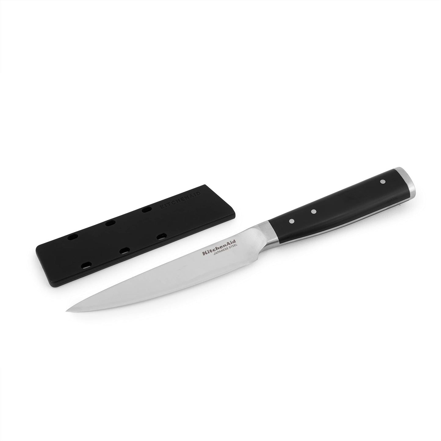 KitchenAid Gourmet Forged Triple Rivet Fine-Edge Utility Knife with Custom-Fit Blade Cover, 4.5-inch, Sharp Kitchen Knife, Japanese Stainless Steel Blade, Black
