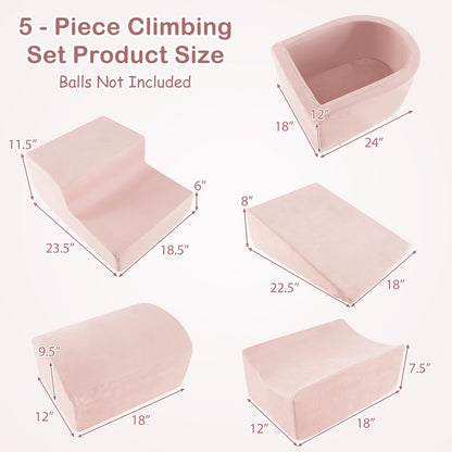 INFANS Climbing Toys for Toddlers, Foam Climbing Blocks and Ball Pit for Baby, 5pc Kids Climb and Crawl Block Activity Structure Play Set, Indoor Foam Play Gym for Crawling and Sliding