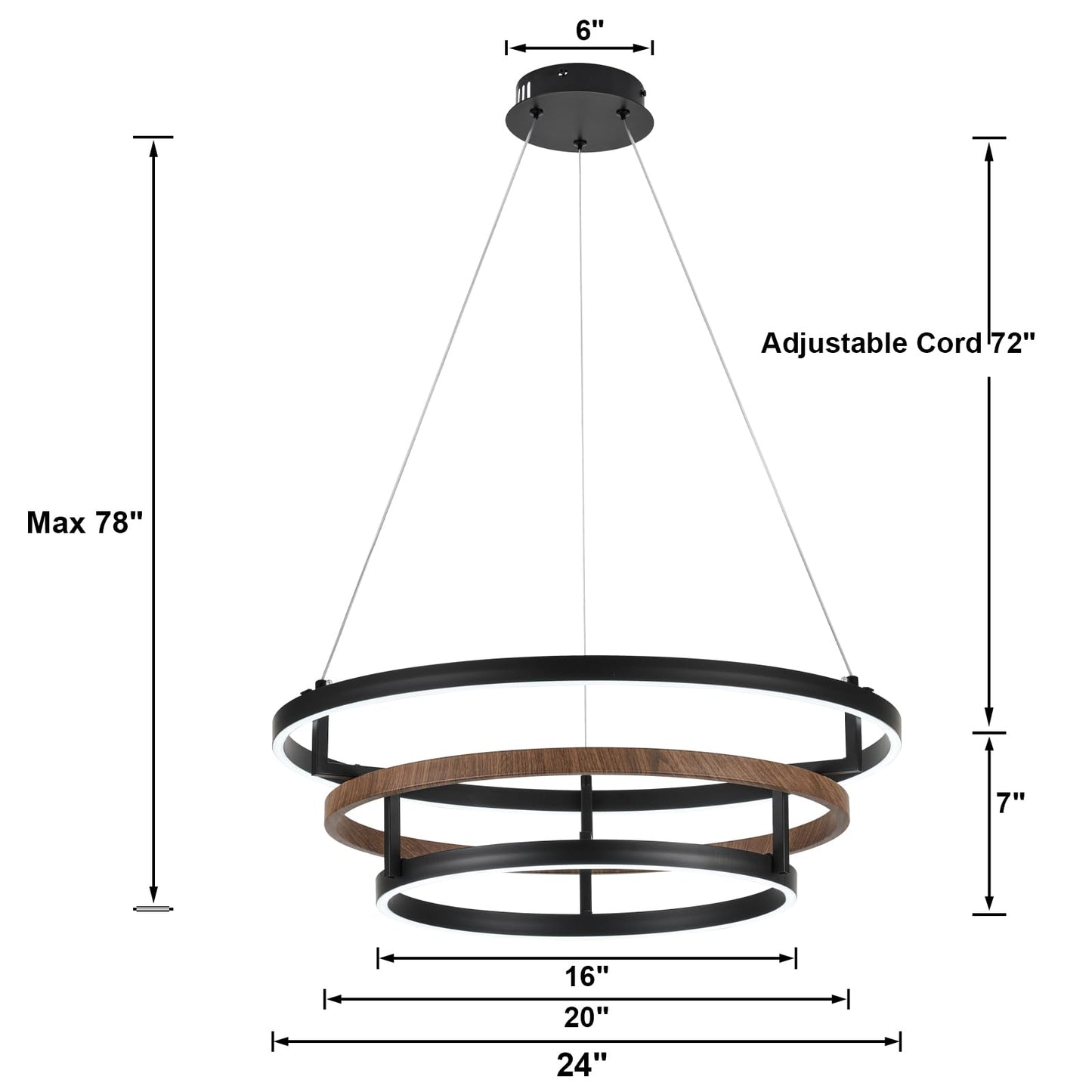 Three-Ring 48-inch glod Vintage Wood-Grain Farmhouse LED Chandelier with Remote Control and dimmable Brightness, Suitable for Dining Room, Kitchen, and Living Room. (glod-48)