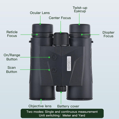 10x42 Laser Rangefinder Binoculars for Hunting with ED Glasses Camping Travel Birdwatching Outdoor (Green, 2000YD)