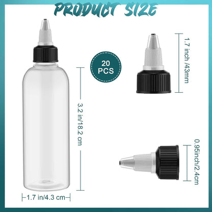 20 2oz Tanlade Pcs Plastic Squeeze Bottles Bulk Boston Dispensing Empty Hair Oil Bottles with Twist Cap for Essential