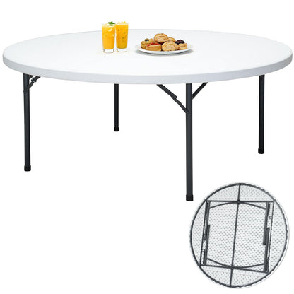 MAKE CHANGES 71" Folding Round Table, Plastic Dinner Table, Portable Folding Banquet Table for Living Room, Party or Outdoor Event, White