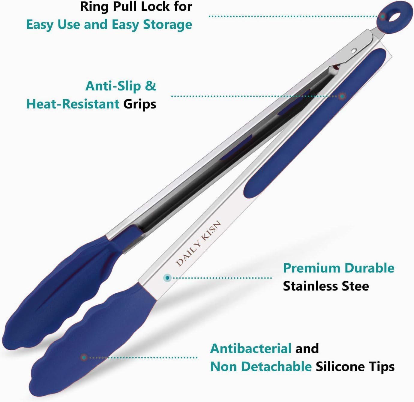 Kitchen Tongs Set of 3: Cooking Tongs with Silicone Tips, Stainless Steel Serving Tongs, Non-Scratch Heat Resistant