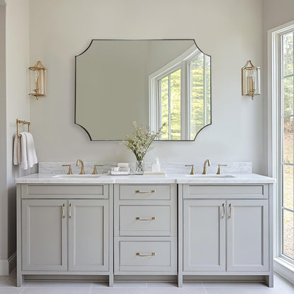 ANDY STAR 30x40 Inch Chrome Mirror, Scalloped Bathroom Mirror, Polished Chrome Framed Mirror in Anti-Rust Stainless Steel Metal Thin Frame Deep 1’’, Large Wall-Mounted Mirror (Horizontal/Vertical)