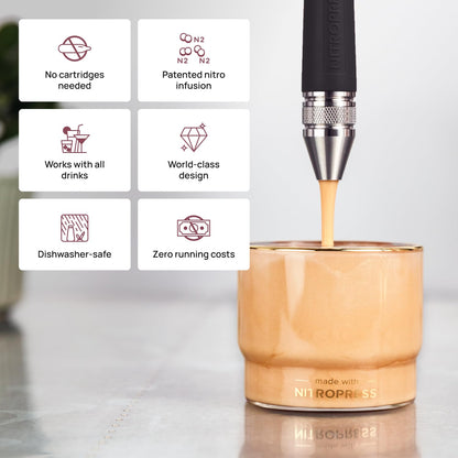 NitroPress DS Electric Nitro Cold Brew Coffee & Cocktail Maker Machine, Air-Powered Nitro Coffee Maker & Nitrogen Infuser for Coffee Matcha Cocktails & Drinks Stainless Steel Home Bar Beverage System