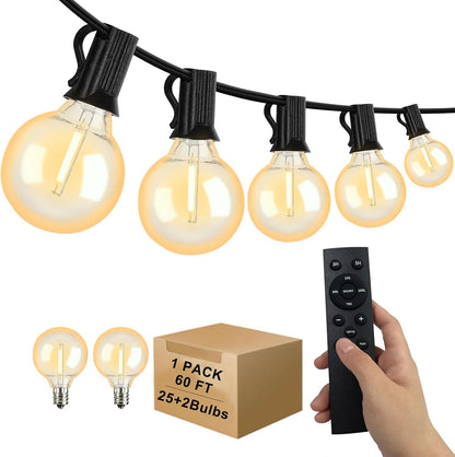 ShineU 60FT G40 Dimmable 27 Bulbs, LED String Lights with Remote, Globe for Patio, Edison Shatterproof Waterproof