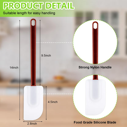 Dandat 9 Pcs Silicone Rubber Spatula, Commercial Spatula 500 Fahrenheit Heat Resistant, Non Stick Heavy Duty Scraper for Kitchen Cook Mix Fry Spread Bake, Dishwasher Safe(Deep Red and White,14 Inch)
