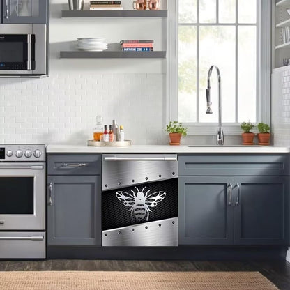 Silver Butterfly Dishwasher Magnet Cover, 23" x 26" Kitchen Decor, Stainless Steel Effect Vinyl Decal for Home Appliance