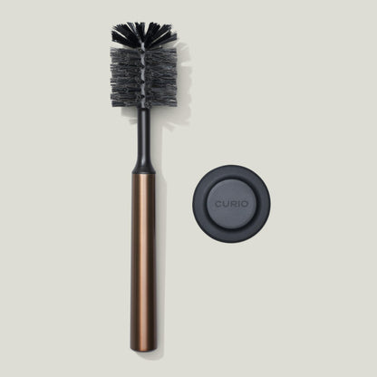 Curio Home Goods Ionic Bottle Brush, Magnetized to Stand Upright, Stainless Steel with Replaceable Head, Bronze