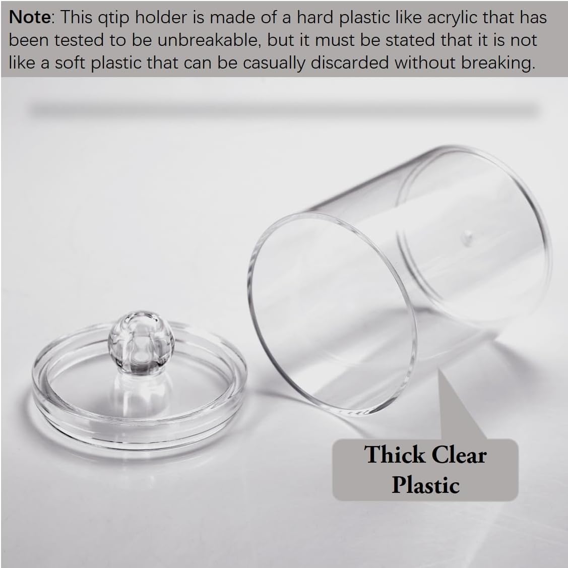 WEISHI Qtip Holder Dispenser - Clear Plastic Apothecary Jar for Cotton Balls, Swabs & Pads | 4 Pack Bathroom Storage