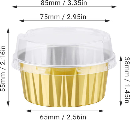 EUSOAR Mini Aluminum Pans with Lids, 30 Pack 5oz Disposable Foil Cupcake Liners, Dessert Cups with Lids