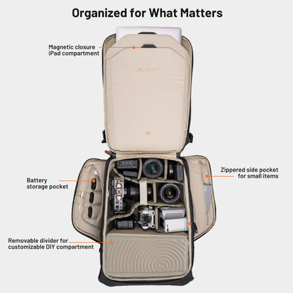 PGYTECH OneGo 2 Camera Backpack 20L with Laptop/iPad Compartment Waterproof Camera Backpack for Urban & Travel Photography – Compatible with Sony/Canon/Nikon/DSLR/SLR Mirrorless Cameras, Sand Khaki