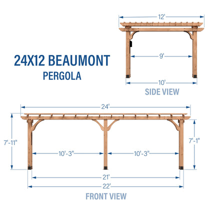 Backyard Discovery Beaumont 24' x 12' Traditional Cedar Wood Pergola Kit with Trellis Roof, All-Season Durability, High-Wind Rating, PowerPort, Shade for Outdoor Patio, Deck, Garden, and Entertaining