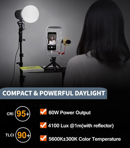 Godox 2Pack SL60W Studio LED Video Light Kit for Photography,60W Continuous Lighting Set,5600K Bowens Mount Flash Light with Softbox,Remote Control,Stands for Video Recording,Product Portrait Shooting